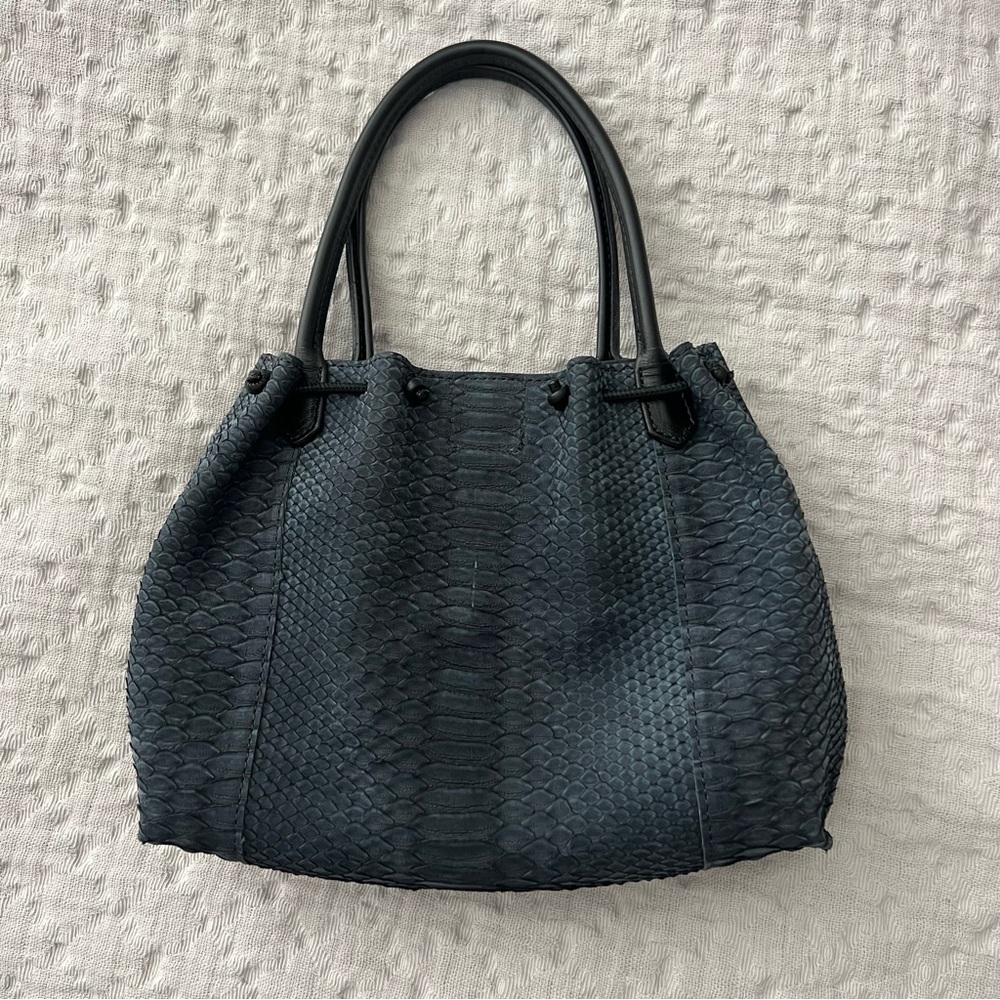 B. MAY Python Snake Leather Mini Bag One Size Dar… - image 6